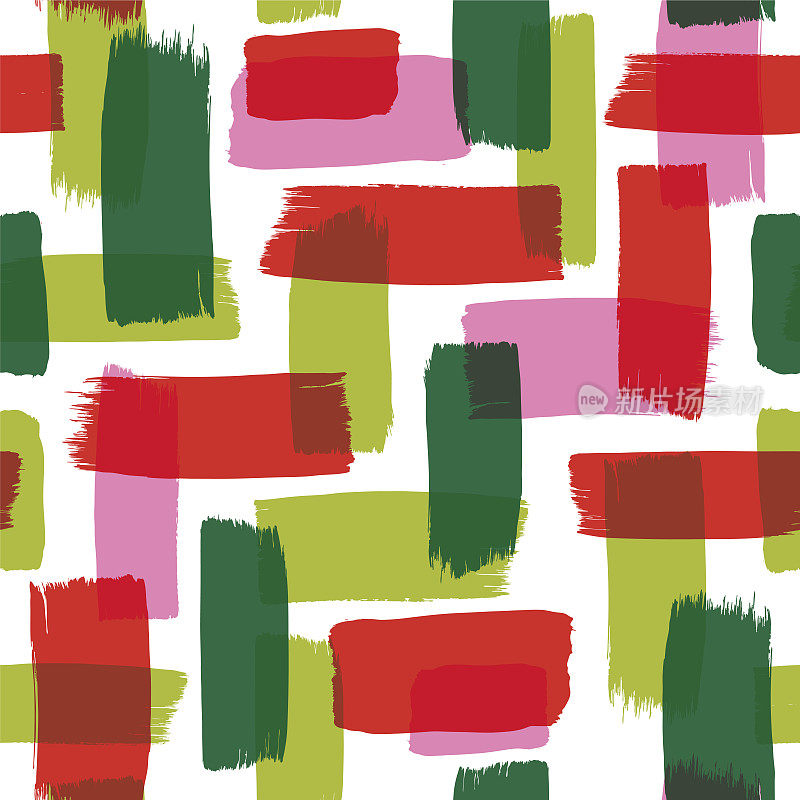 Christmas Seamless Pattern with Painted Brush Strokes.